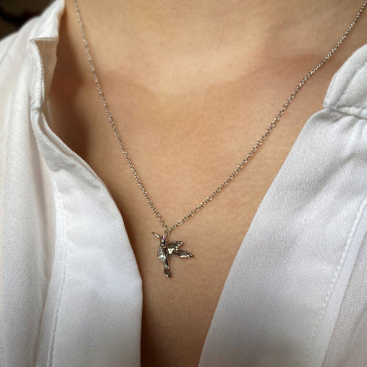 14K Solid Gold and Diamond Hummingbird Necklace - Horizon and Stone
