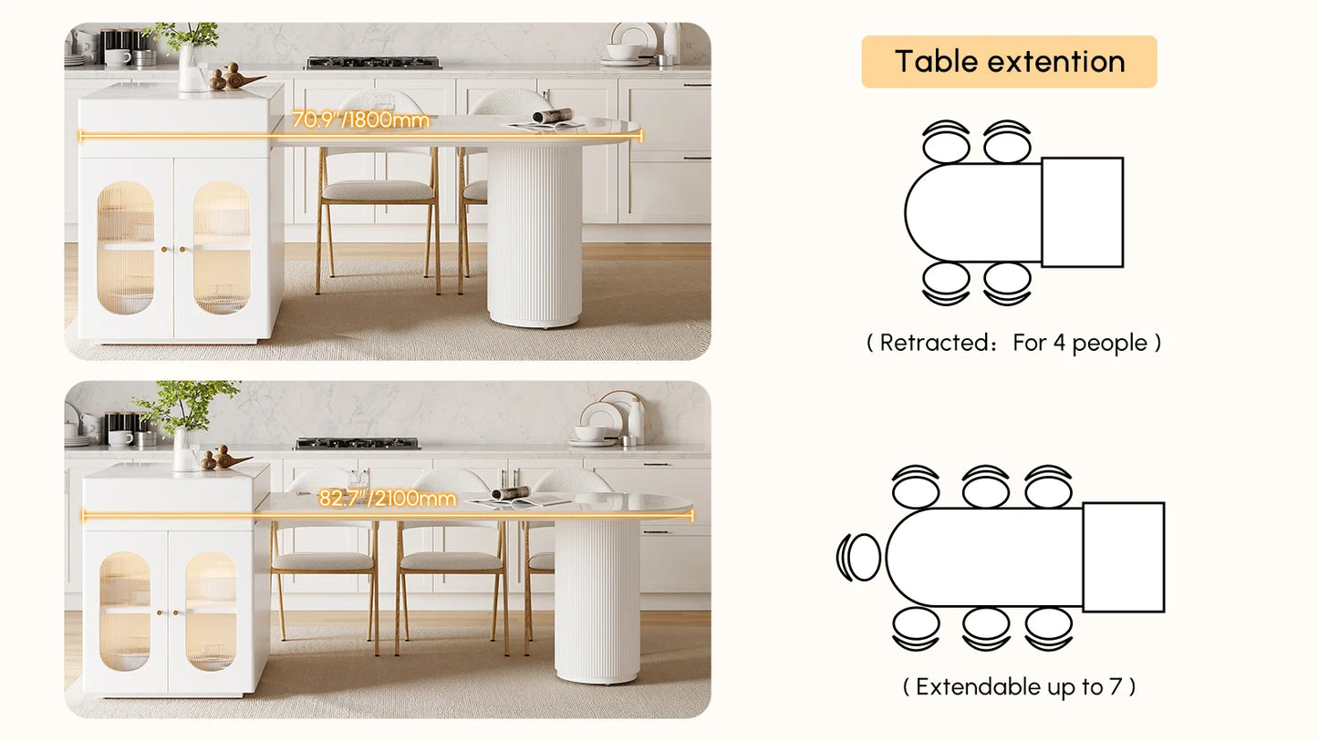 Expandable Kitchen Island with Marble-Pattern Sintered Stone Top 180-210cm - Horizon and Stone