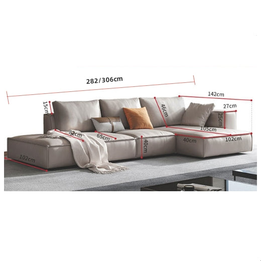 Zora Four Seater Corner Sofa, Real Leather, Beige - Horizon and Stone