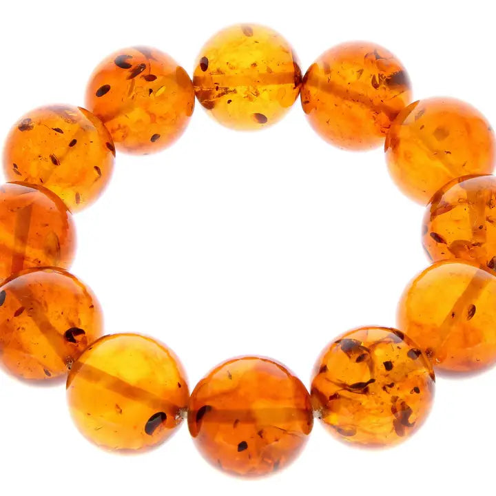 Exclusive Perfect Ball Genuine Baltic Amber Cognac Beaded Bracelet
