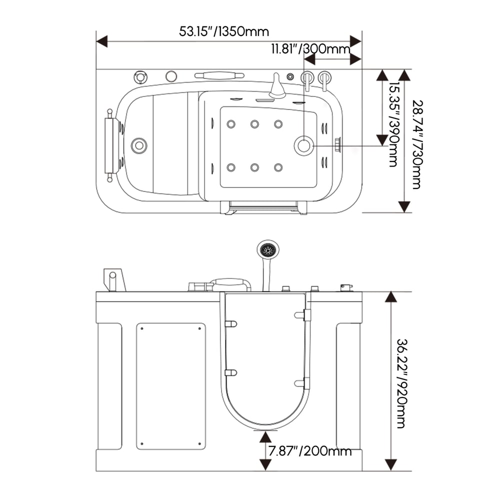 Walk In Tub Built-in Seat Tub Air Jets & Whirlpool Massage Jets with Thermostat Control - Horizon and Stone
