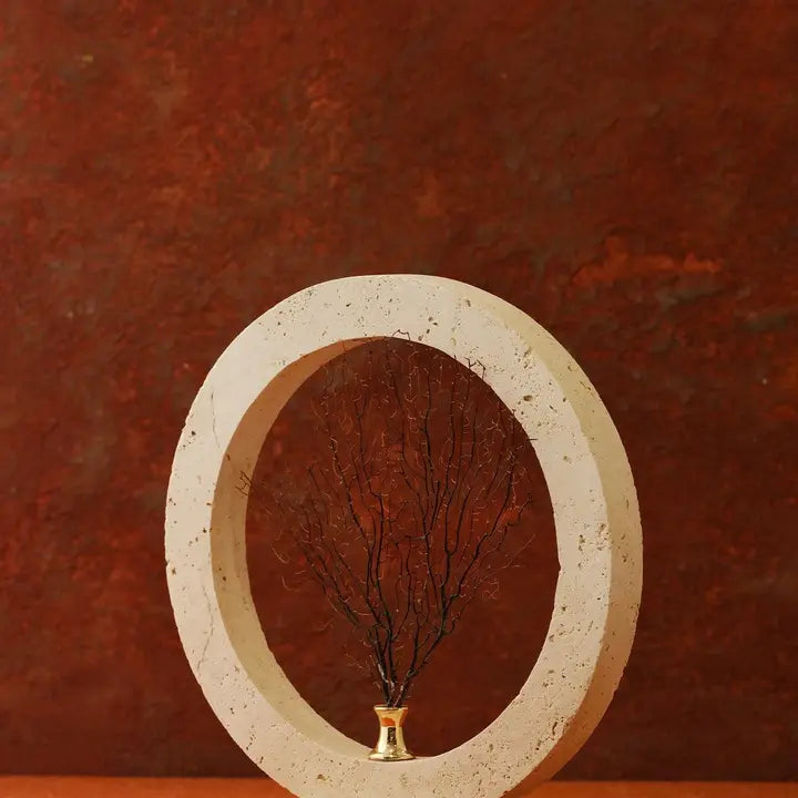 Tree of Life Handmade Travertine Sculpture with Frame - Horizon and Stone