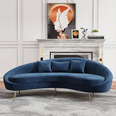 Modern 2100mm Bronze Velvet Curved Sofa 3-Seater Sofa Toss Pillow Included - Horizon and Stone
