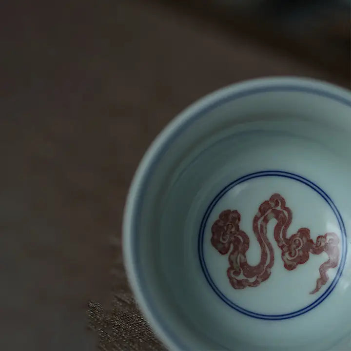 Gohobi Hand-Painted Wood-Fired Blue & White Dragon Porcelain Tea Cup