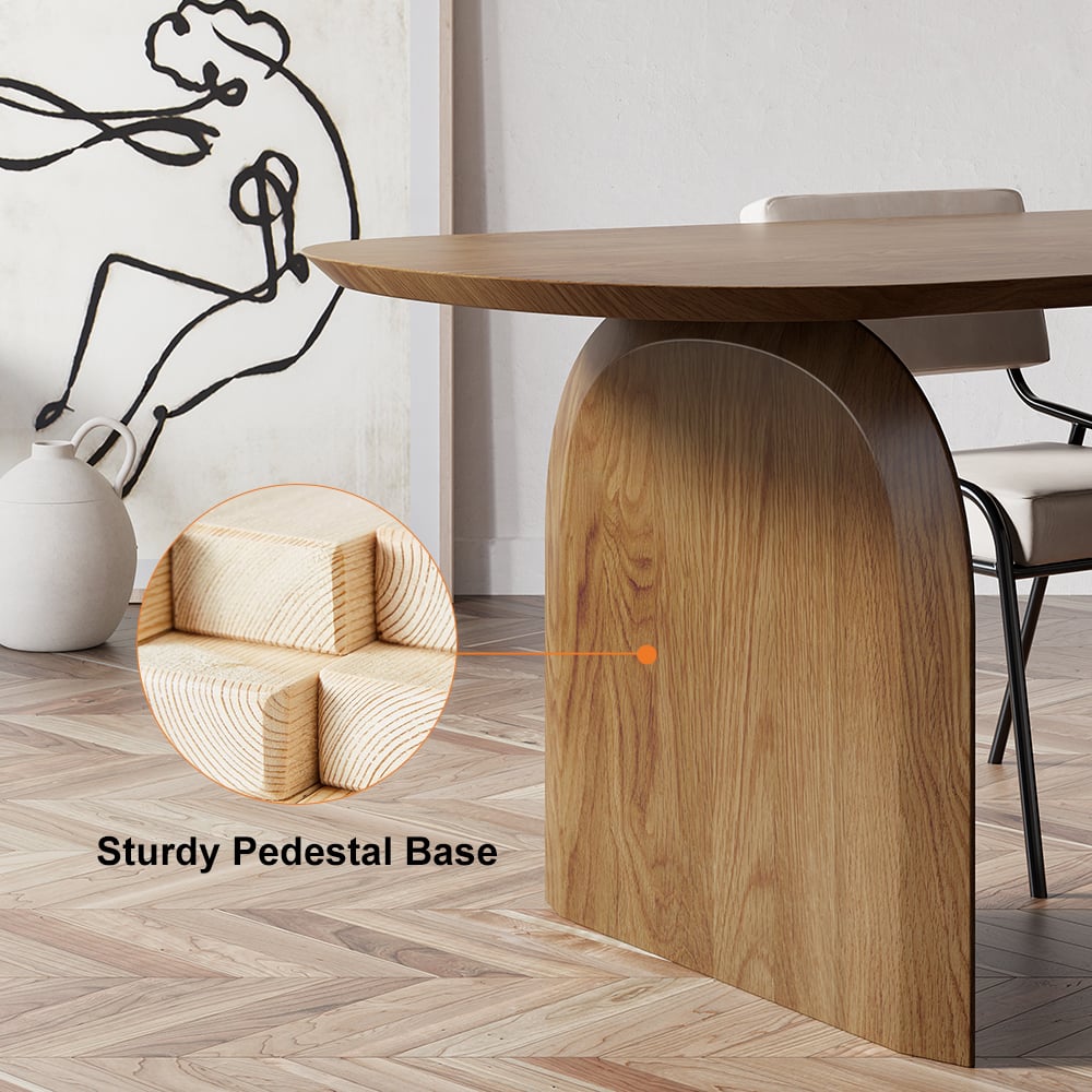 Oval Dining Table & Curved Back 6 Dining Chairs Upholstered Leather Solid Wood Top - Horizon and Stone