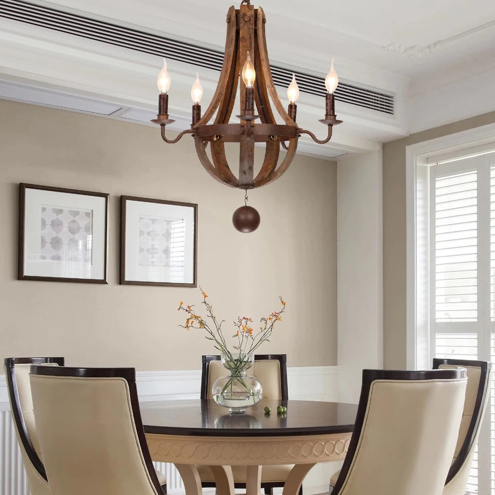 5-Light Rustic Reclaimed Wood Candle Chandelier with Metal Frame - Horizon and Stone