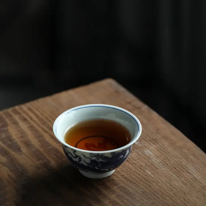 Gohobi Hand-Painted Wood-Fired Blue & White Dragon Porcelain Tea Cup