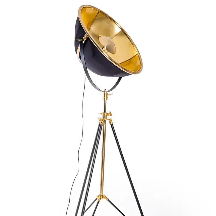 Black and Brass Large Tripod Floor Lamp