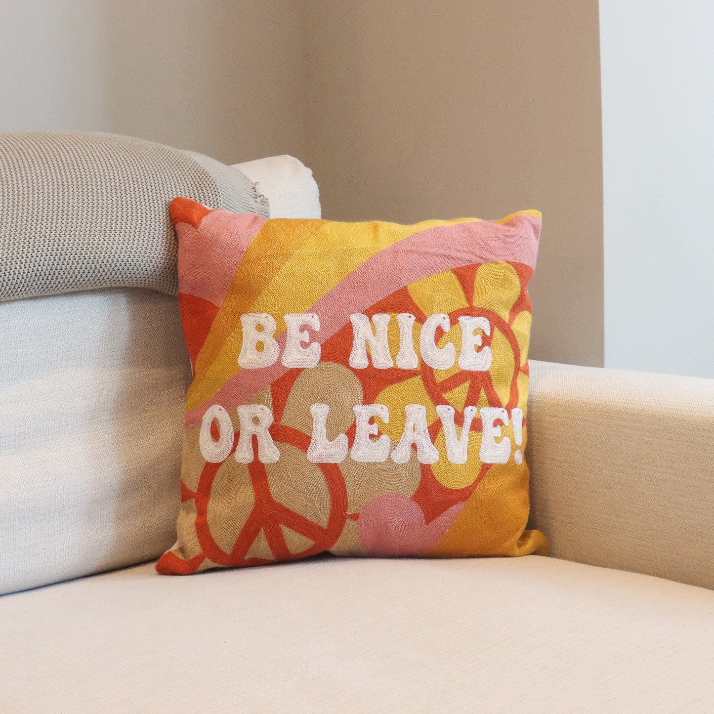 Be Nice or Leave Needlepoint Cushion - Horizon and Stone