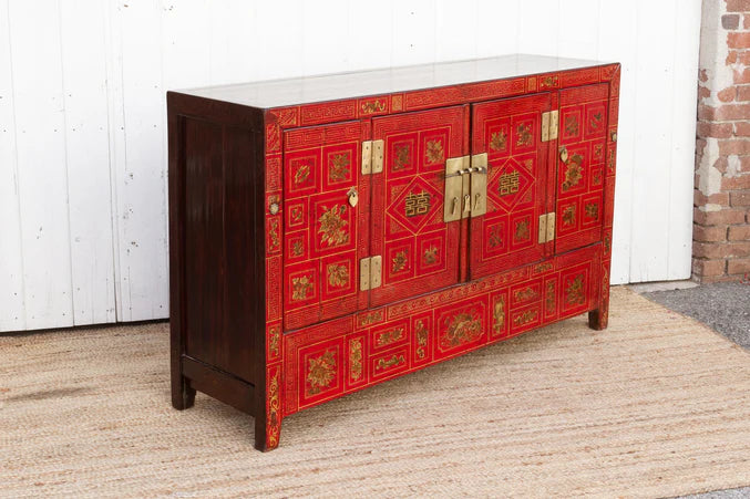 Mid-Century Bridal Red Painted Credenza - ONE OF A KIND - Horizon and Stone