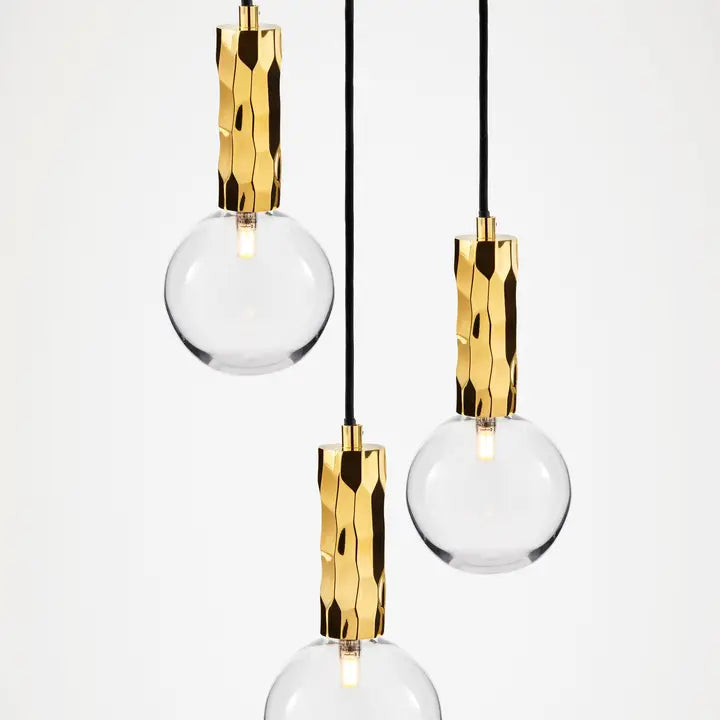Kyoto 3 Drop Pendant Light Brass with Clear Glass