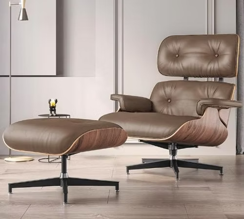 BROWN LEATHER OFFICE CHAIR WITH FOOTSTOOL - Horizon and Stone