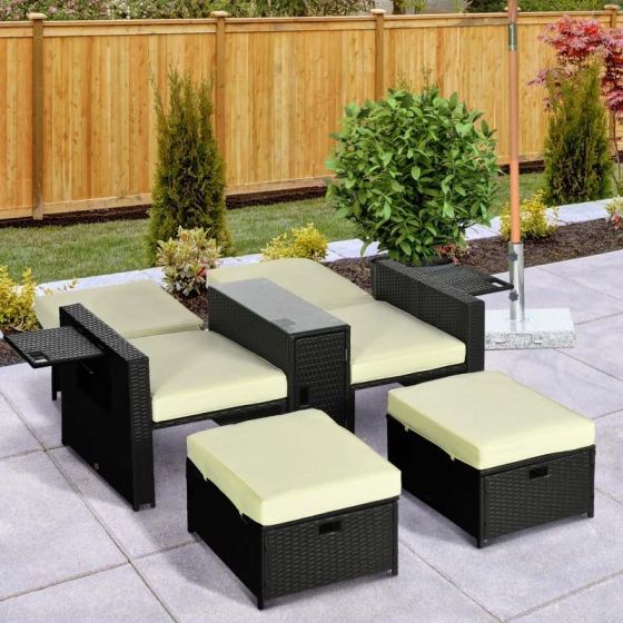 Outsunny 5 Piece Rattan Sun Lounger Set - Black - Horizon and Stone