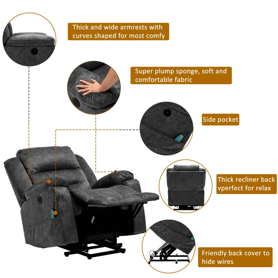 Electric Power Lift Recliner Chair with Massage Function - Horizon and Stone 