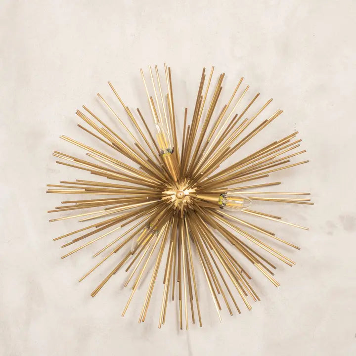 Modern Brass Sun Wall Lamp, Art Deco Handmade Design   POLISHED NICKEL