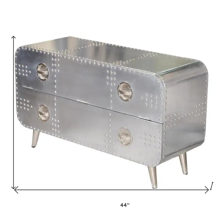 44" Silver Aluminum Enclosed Storage Tv Stand - Horizon and Stone 