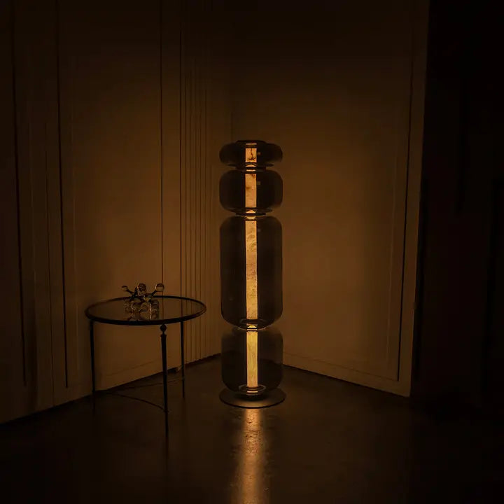 Seoul Four Smoked Glass Antique Marble Floor Lamp | Modern Decorative Lighting For Homes & Hotels - Horizon and Stone 