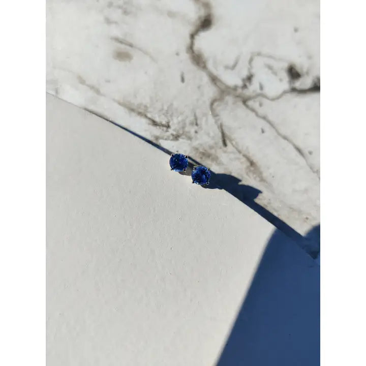 Blue Ceylon Sapphire Gold Stud Earrings - Horizon and Stone 