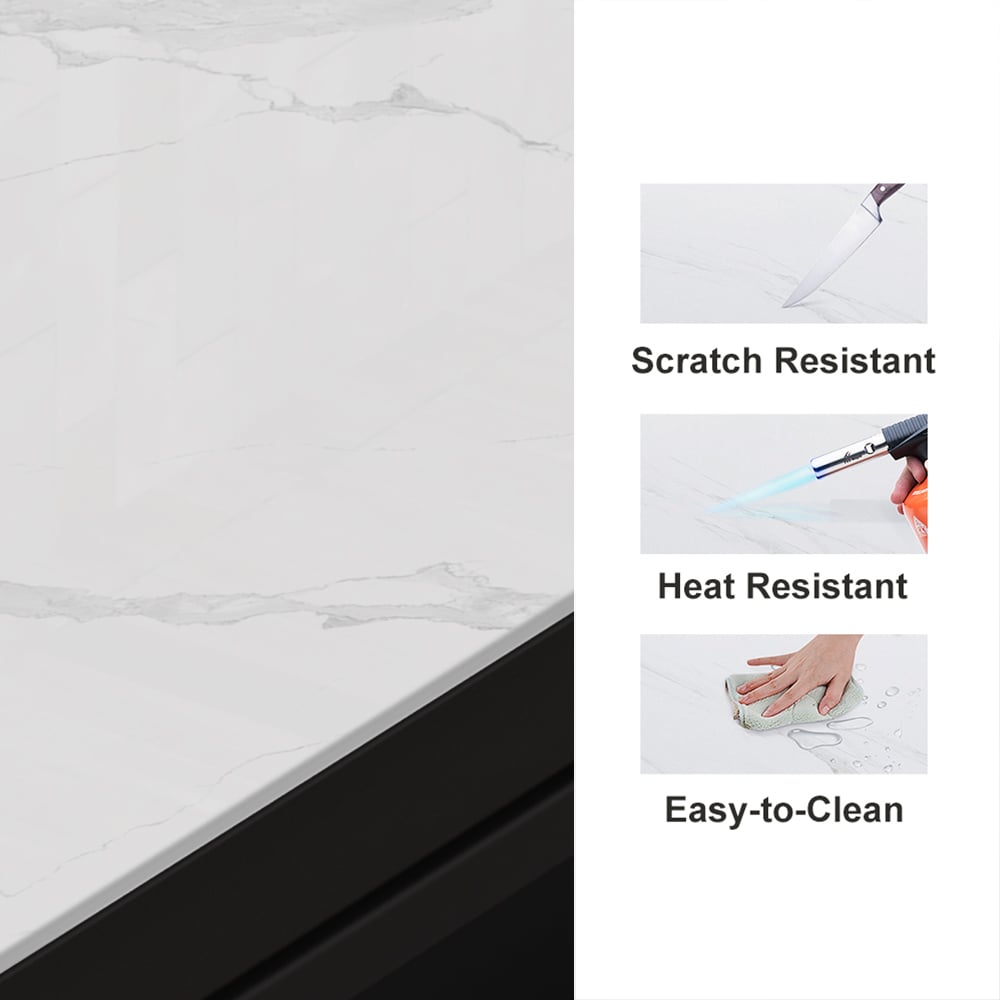 1525mm Kitchen Islands Extendable Faux Marble Top Industrial with 3-Drawer - Horizon and Stone 