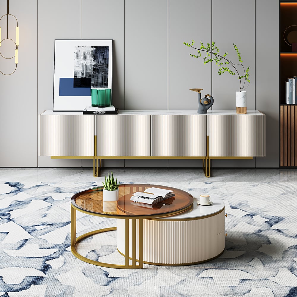 Grovyn 2000mm TV Stand & Nesting Coffee Table Set - Horizon and Stone 