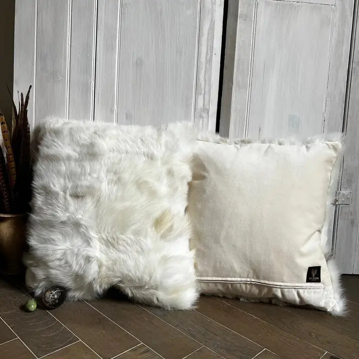 Shearling Cushion Square 45cm Clotted Cream & Cream Velvet -  min order 4