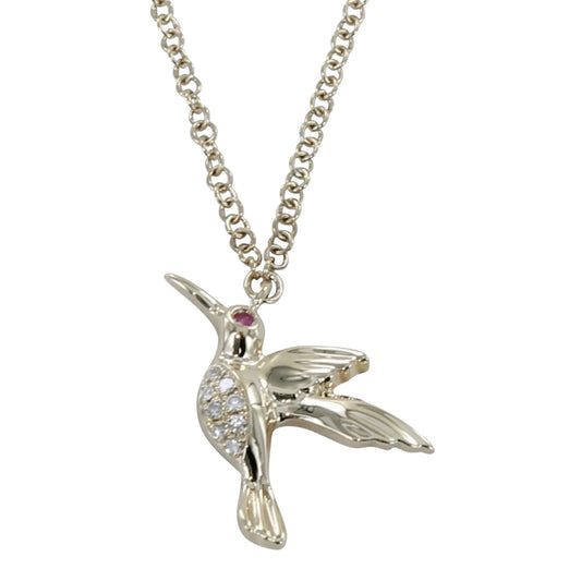 14K Solid Gold and Diamond Hummingbird Necklace - Horizon and Stone 
