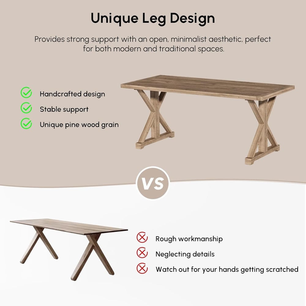 Vintage Style Rectangular Pine wood Farmhouse Desk in Natural (1500mm) - Horizon and Stone 