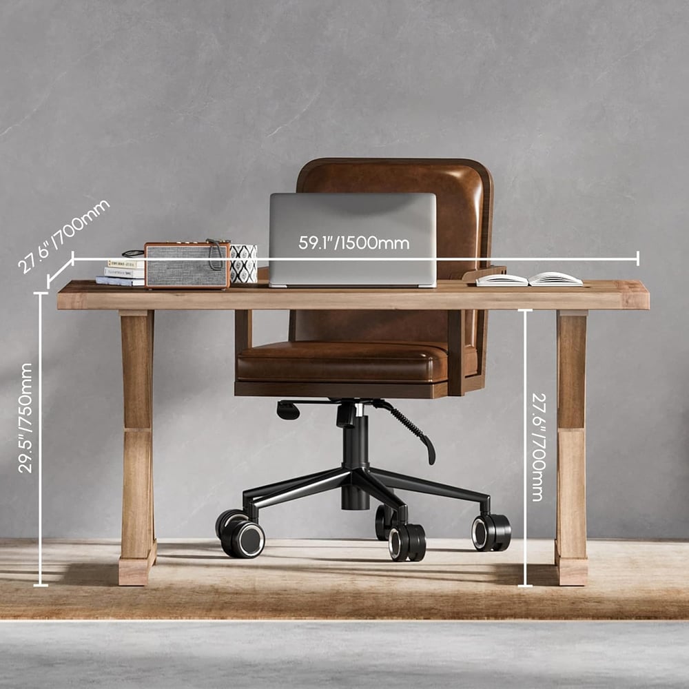 Vintage Style Rectangular Pine wood Farmhouse Desk in Natural (1500mm) - Horizon and Stone 