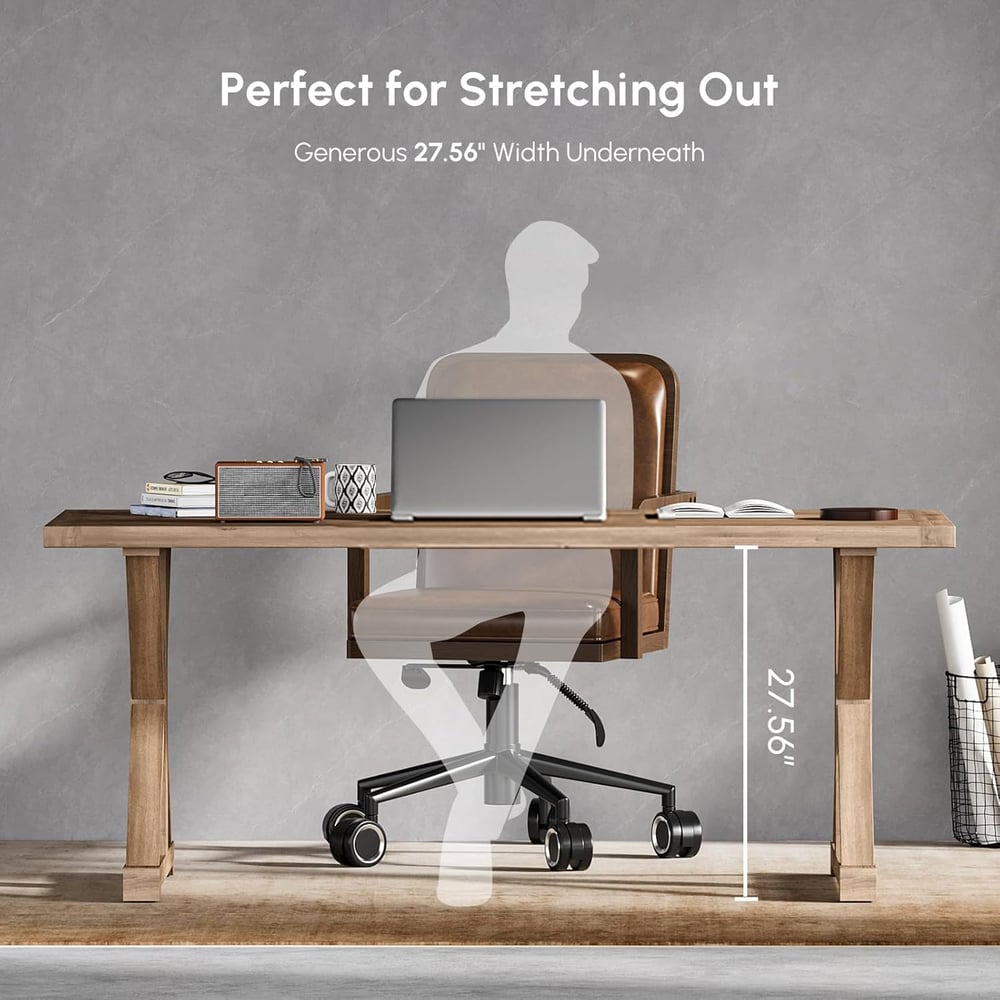 Vintage Style Rectangular Pine wood Farmhouse Desk in Natural (1500mm) - Horizon and Stone 