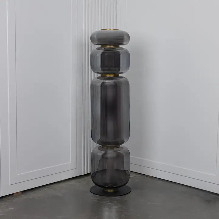 Seoul Four Smoked Glass Antique Marble Floor Lamp | Modern Decorative Lighting For Homes & Hotels - Horizon and Stone 