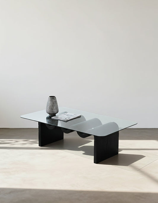 Hiroshi Square Glass Coffee Table, Glass Top - Horizon and Stone 