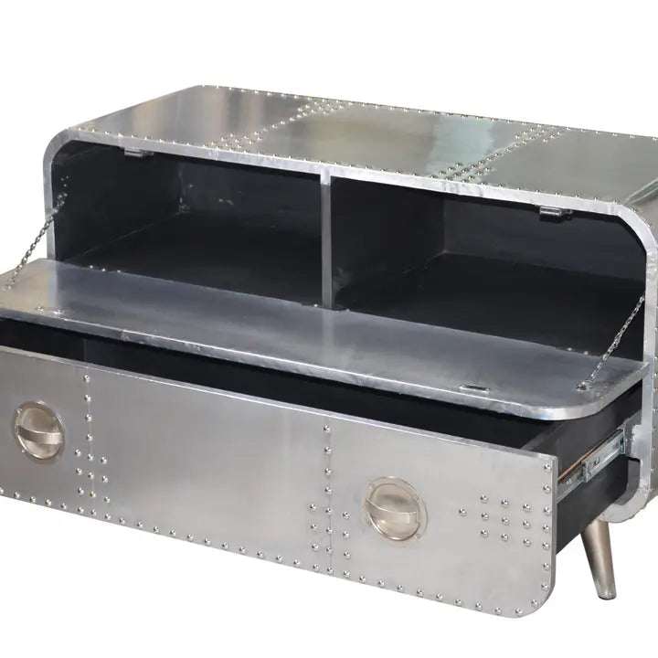 44" Silver Aluminum Enclosed Storage Tv Stand - Horizon and Stone 