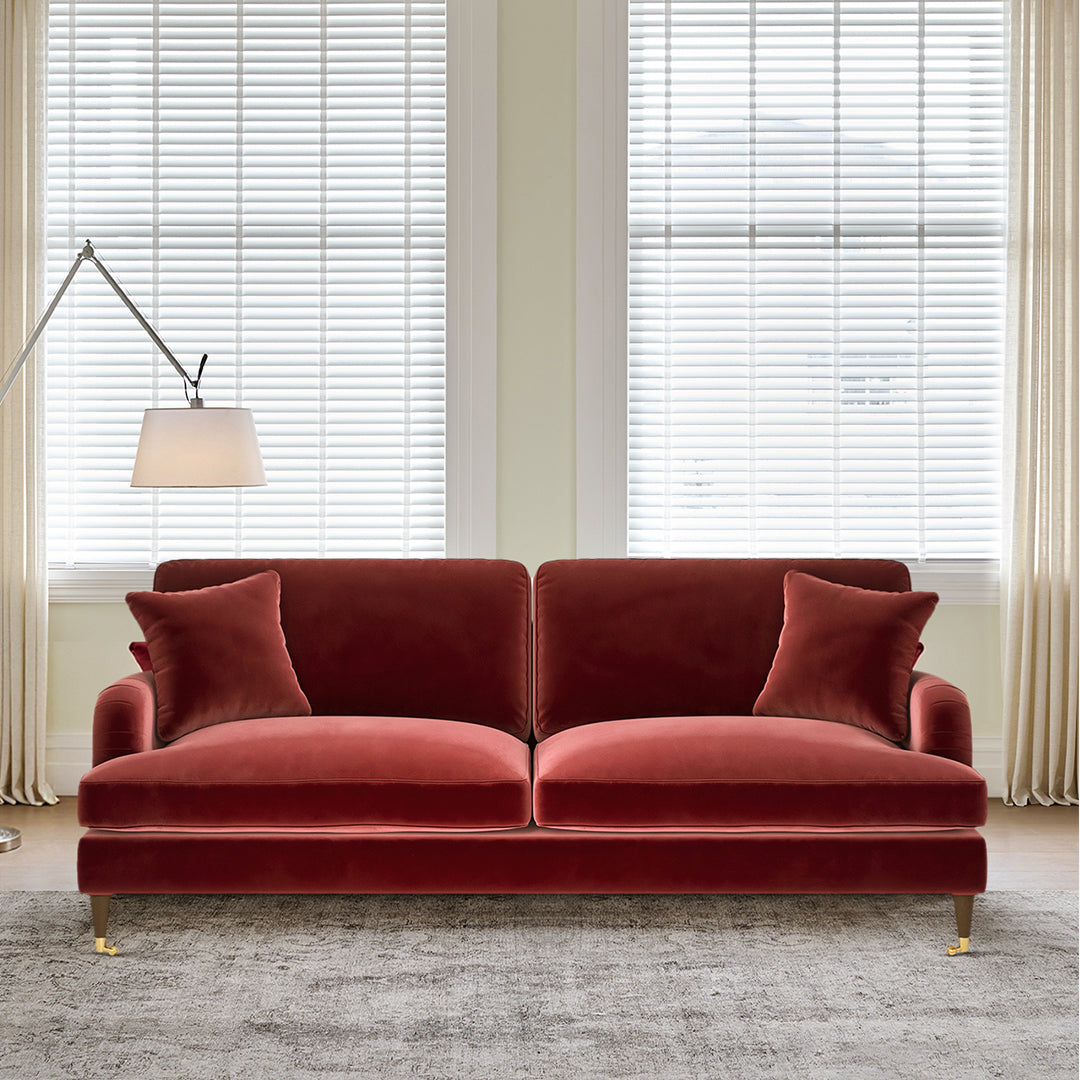 Shafique Two Seater Sofa, Loveseat, Velvet or Linen - Horizon and Stone 