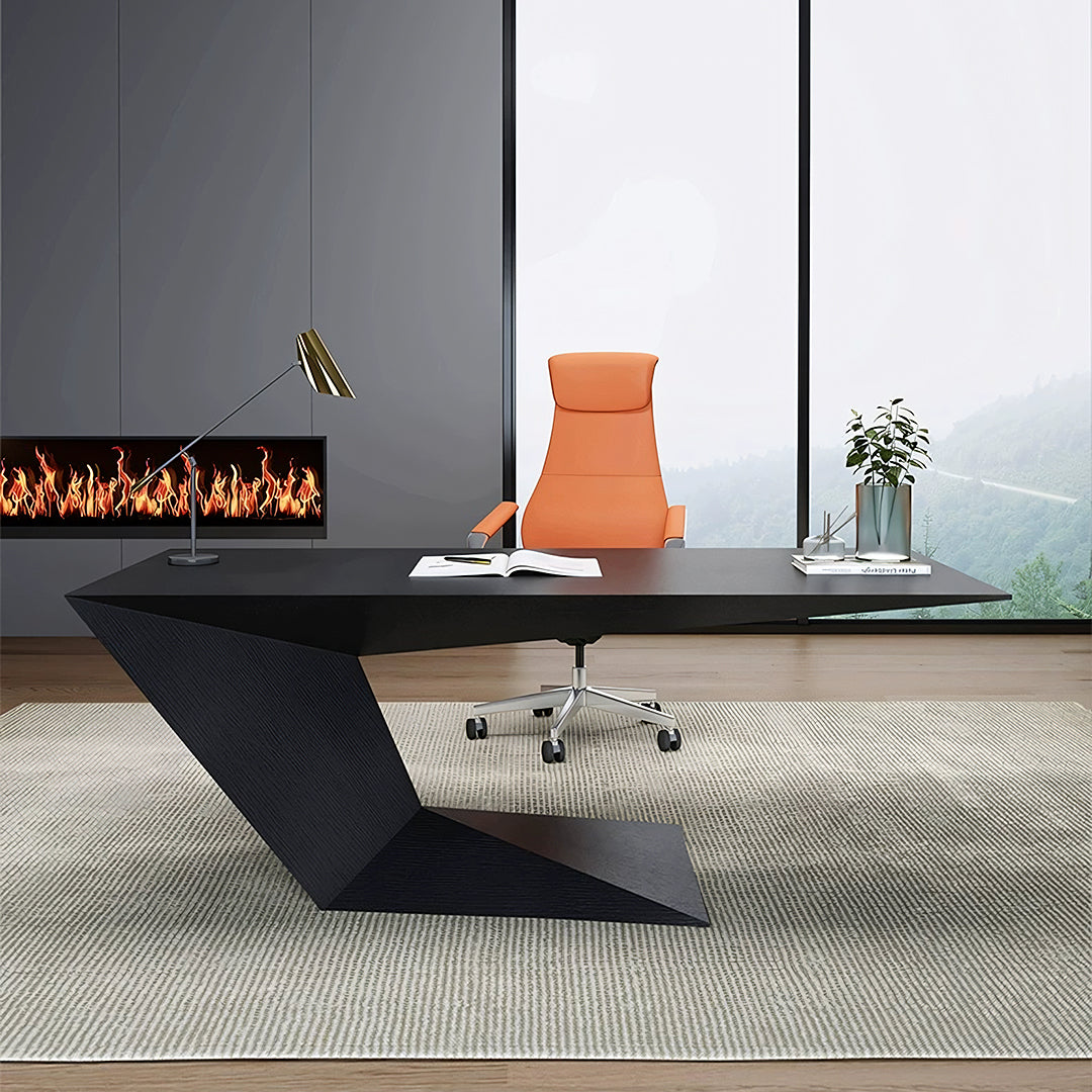 Tariq Modern Office Desk For Home, Black Wood - Horizon and Stone 