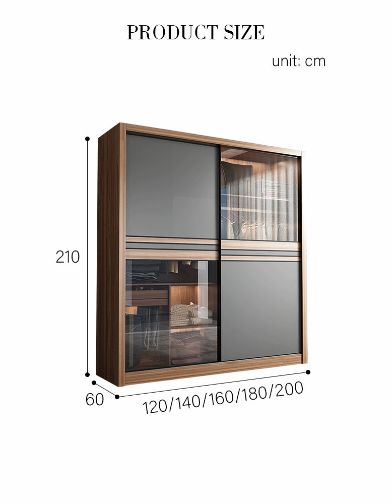 Ueda Double Sliding Door Wardrobe With Lights, Wood - Horizon and Stone 