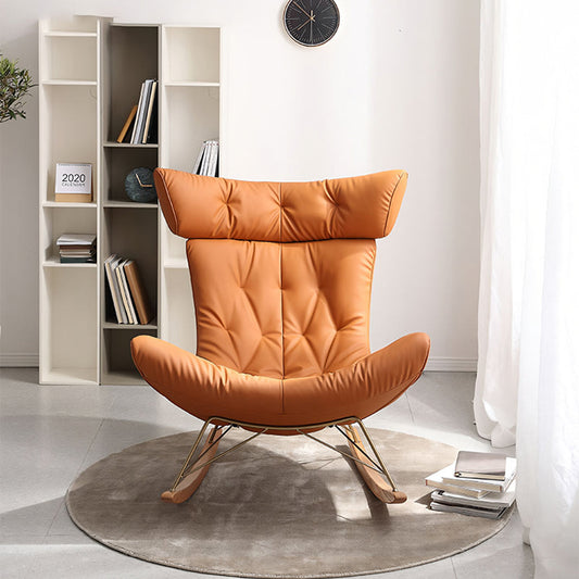 Anwar Rocking Chair With Footstool, Orange Leather - Horizon and Stone 