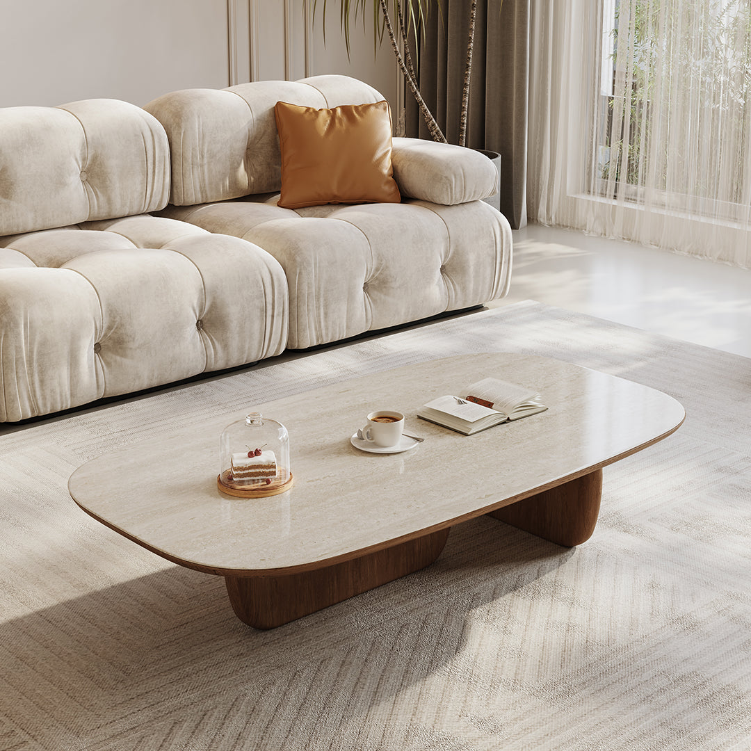 Barakat Travertine Coffee Table Set, Walnut - Horizon and Stone 