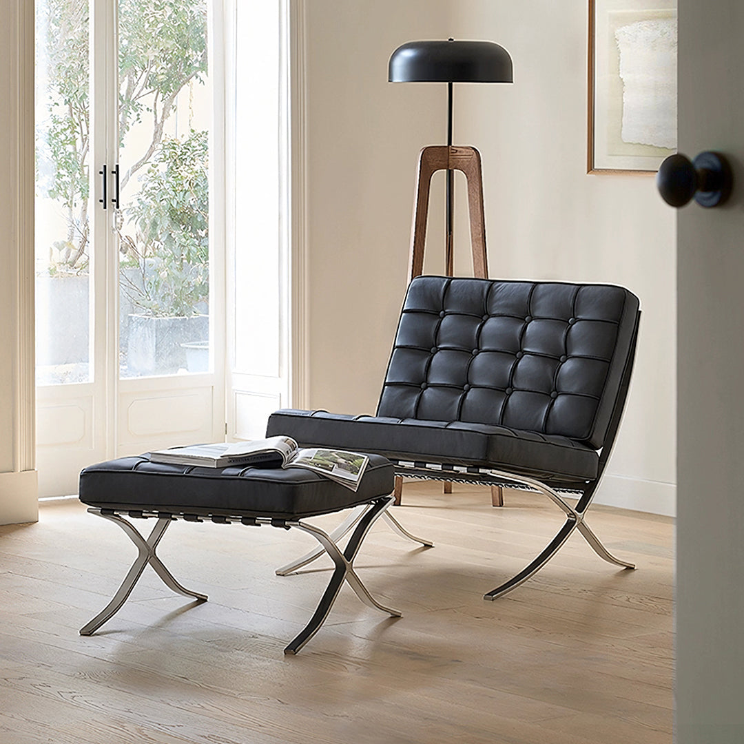 Barcelona Chair And Stool, Real Leather - Horizon and Stone 