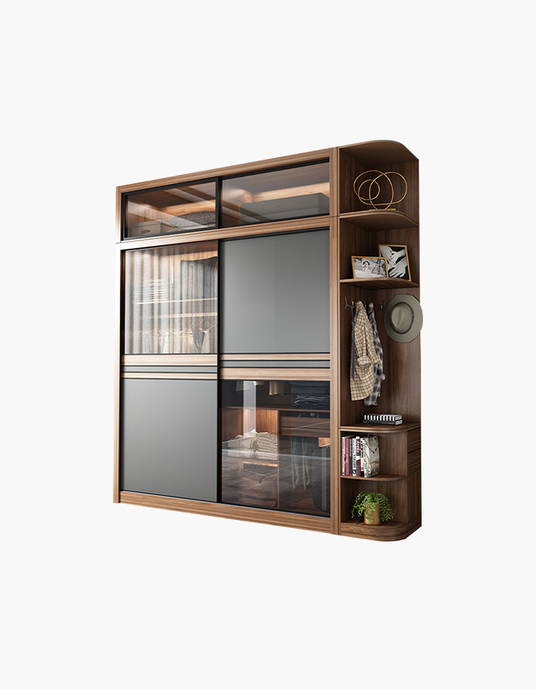 Ueda Double Sliding Door Wardrobe With Lights, Wood - Horizon and Stone 