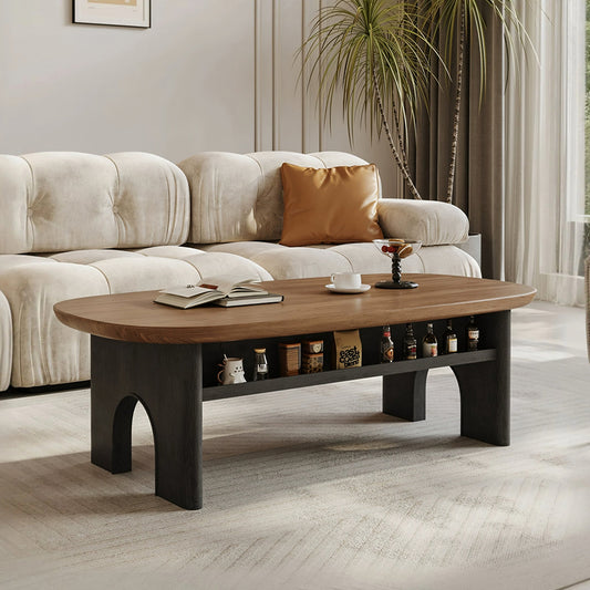 Knight Coffee Table With Storage, Wood, Oval - Horizon and Stone 