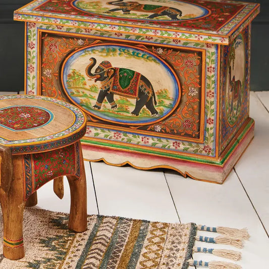 Hand Painted Elephant Blanket Box - Horizon and Stone 