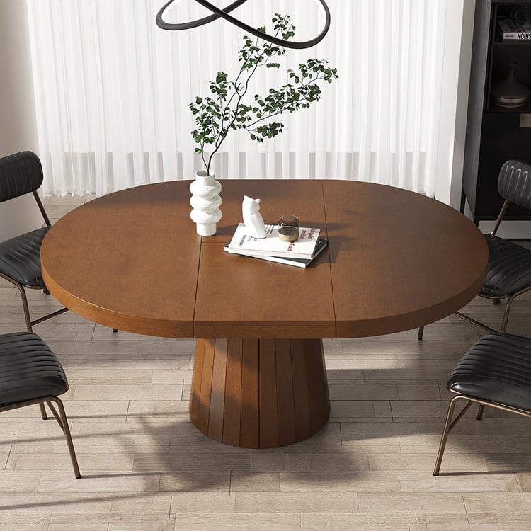 Oval & Round Dining Table Extendable Table Pedestal 6-Seater Japandi Walnut - AVAILABLE IN 5 COLOURS - Horizon and Stone 