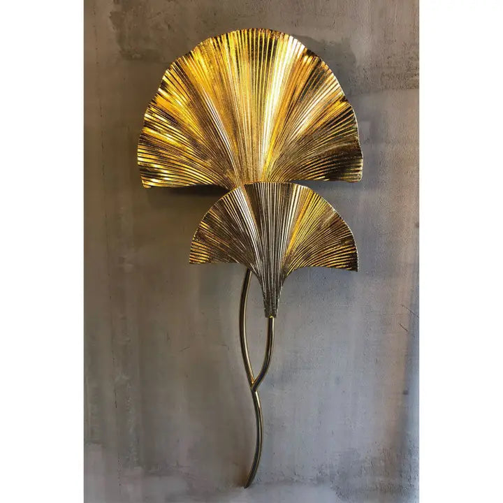 Handmade Ginkgo Double Leaf Sconce Lighting, Mid Century Gold Wall Lamp