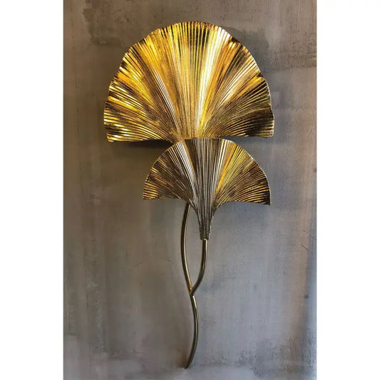 Handmade Ginkgo Double Leaf Sconce Lighting, Mid Century Gold Wall Lamp