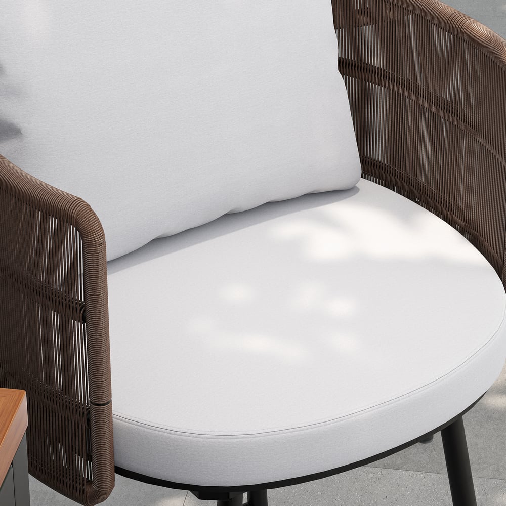 7-Pieces Teak Rectangle Hollow Bar Dining Table & Rope Chair Set - Horizon and Stone 