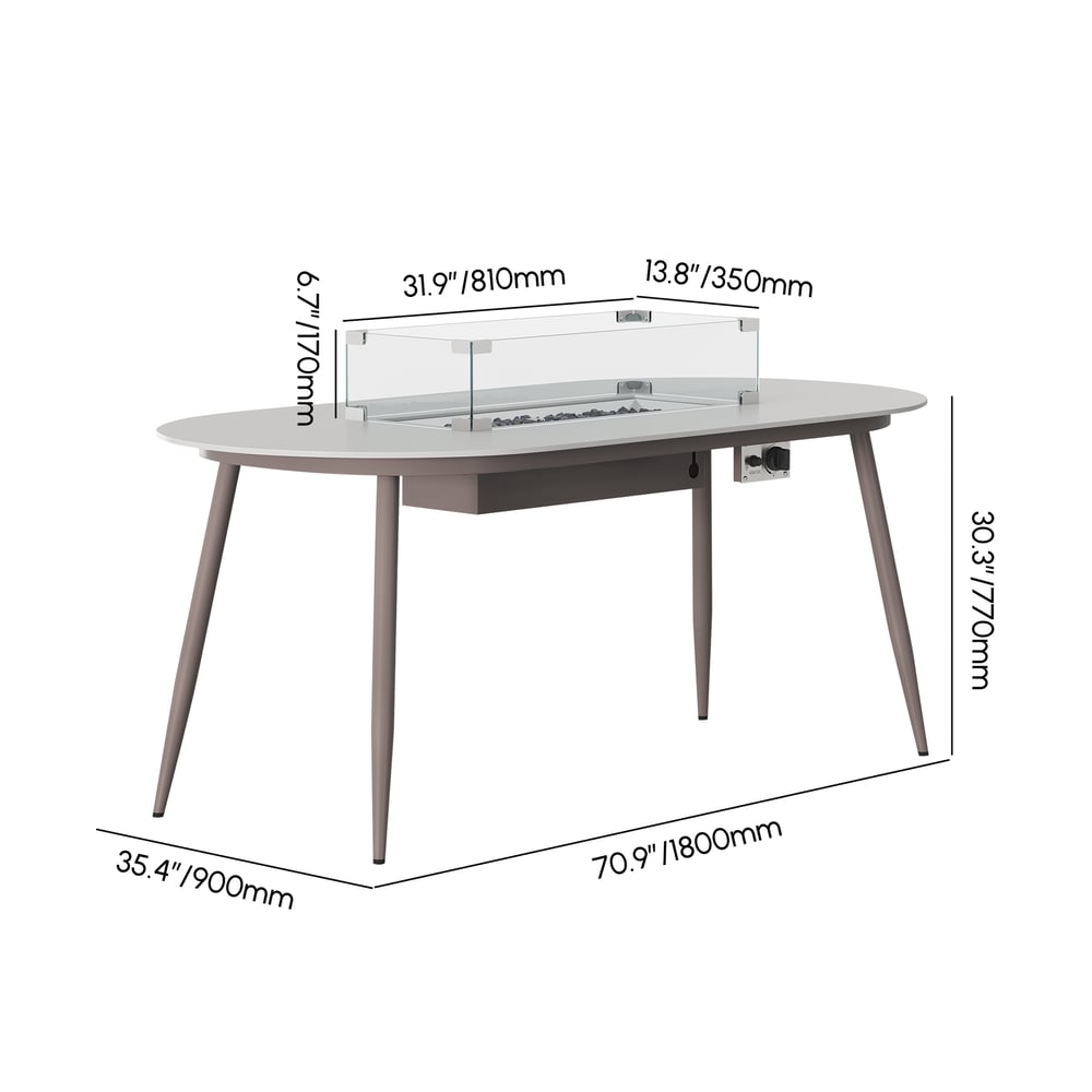 7 Pieces Outdoor Dining Set with Oval Propane Fire Pit Table & Rope Woven Armchair - Horizon and Stone 