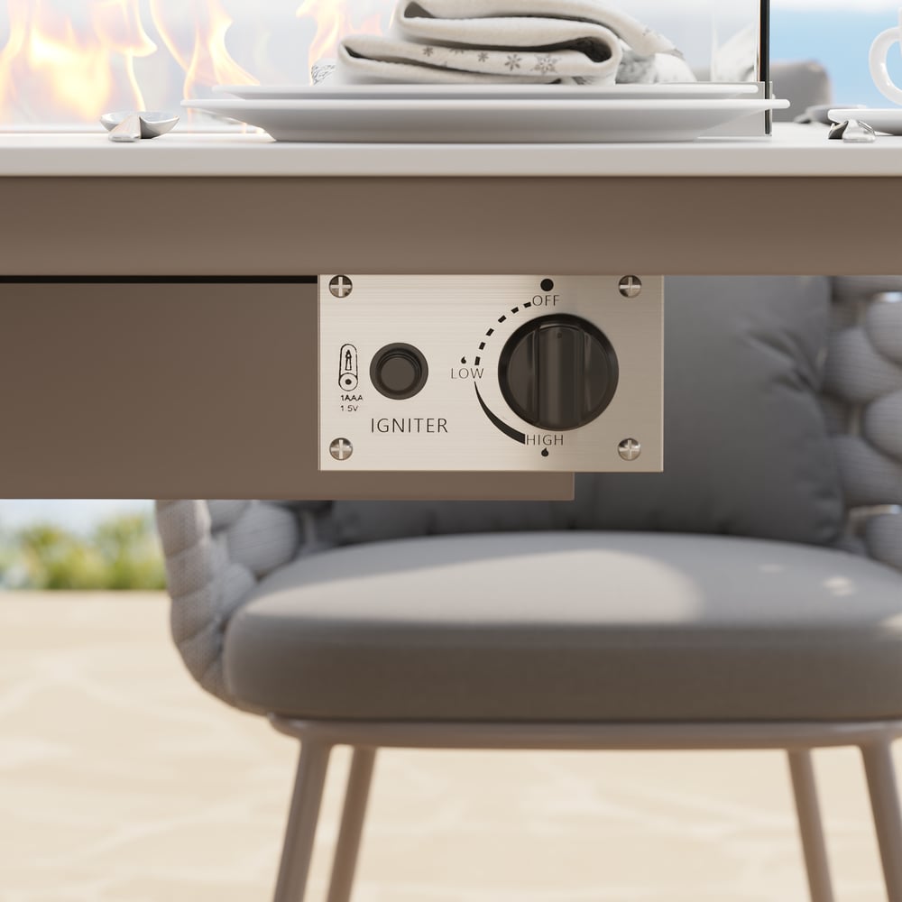 7 Pieces Outdoor Dining Set with Oval Propane Fire Pit Table & Rope Woven Armchair - Horizon and Stone 