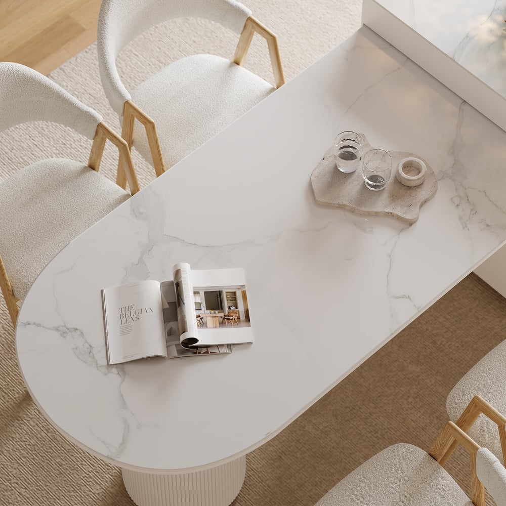 Expandable Kitchen Island with Marble-Pattern Sintered Stone Top 180-210cm - Horizon and Stone 