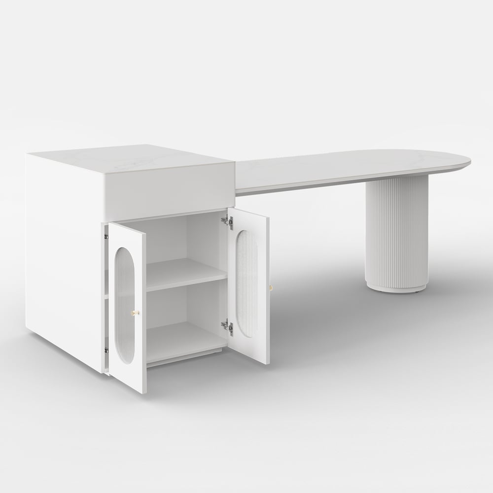 Expandable Kitchen Island with Marble-Pattern Sintered Stone Top 180-210cm - Horizon and Stone 