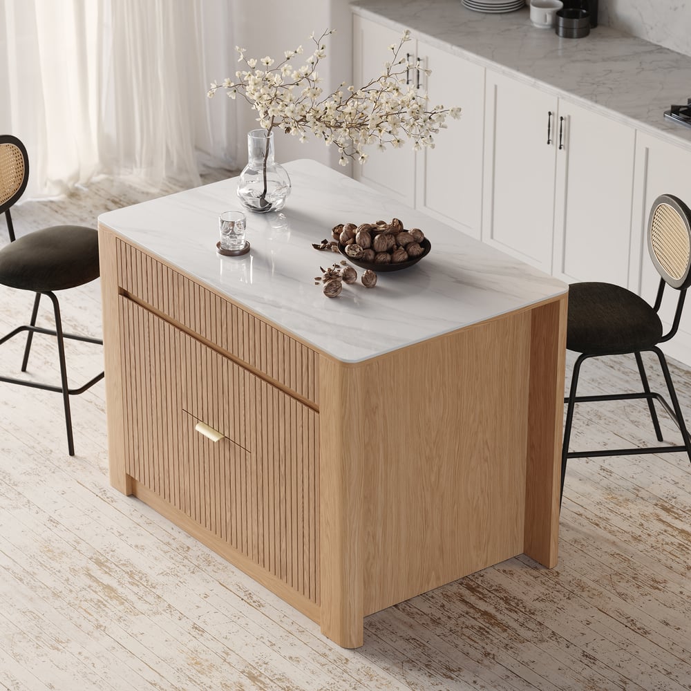 51" Sintered Stone Top Solid Wood Kitchen Island with Storage  4 COLOURS - Horizon and Stone 
